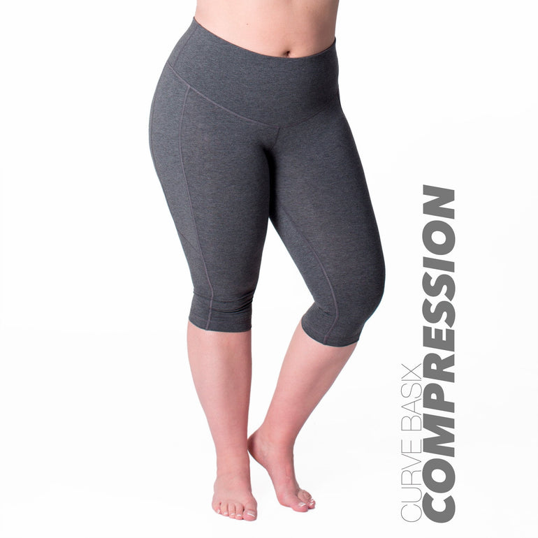 Curve Basix Compression Capri - Rainbeau Curves, 14/16 / Charcoal, activewear, athleisure, fitness, workout, gym, performance, womens, ladies, plus size, curvy, full figured, spandex, cotton, polyester - 1