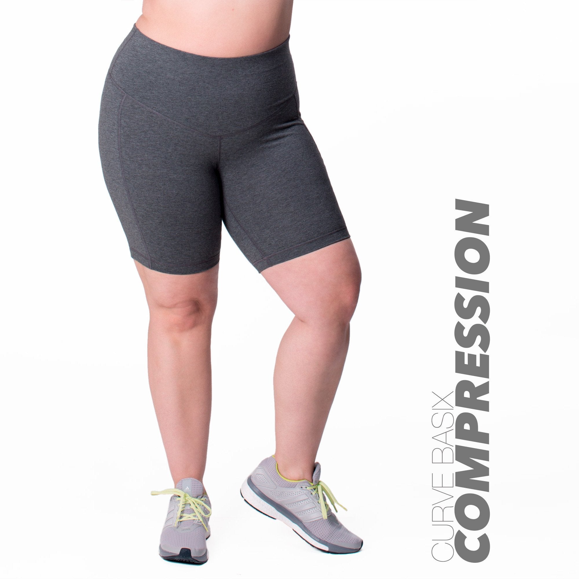 Curve Basix Compression Bike Short - Rainbeau Curves, 14/16 / Charcoal, activewear, athleisure, fitness, workout, gym, performance, womens, ladies, plus size, curvy, full figured, spandex, cotton, polyester - 1